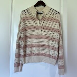 MODERN SUPPLY by Sanctuary Half-Zip Pullover Sporty Open Work Sweater Cotton